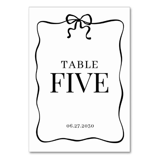 Whimsical schwarze Fliege Monogramm Hochzeit Tischnummer (Vorderseite)