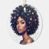 Whimsical Schwarze Frau mit Blumen geschmücktem Af Keramik Ornament (Links)