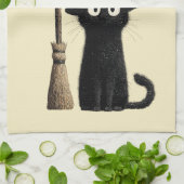 Whimsical Schwarze Katze Frohes Halloween Geschirrtuch (Gefaltet)
