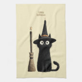 Whimsical Schwarze Katze Frohes Halloween Geschirrtuch (Vertikal)
