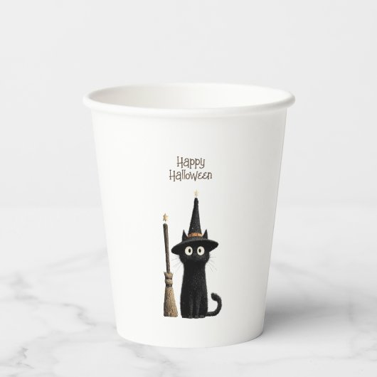 Whimsical Schwarze Katze Frohes Halloween Pappbecher (Rückseite)