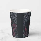 Whimsical Schwarzer Roter Drache Damast Sweet 16 B Pappbecher (Links)