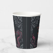 Whimsical Schwarzer Roter Drache Damast Sweet 16 B Pappbecher (Rechts)