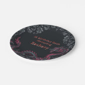 Whimsical Schwarzer Roter Drache Damast Sweet 16 B Pappteller (Schrägansicht)