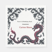 Whimsical Schwarzer Roter Drache Damast Sweet 16 B Serviette (Vorderseite)