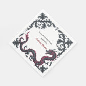 Whimsical Schwarzer Roter Drache Damast Sweet 16 B Serviette (Ecke)