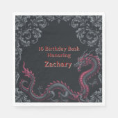 Whimsical Schwarzer Roter Drache Damast Sweet 16 B Serviette (Vorderseite)