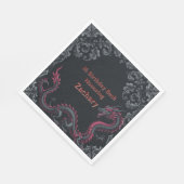 Whimsical Schwarzer Roter Drache Damast Sweet 16 B Serviette (Ecke)