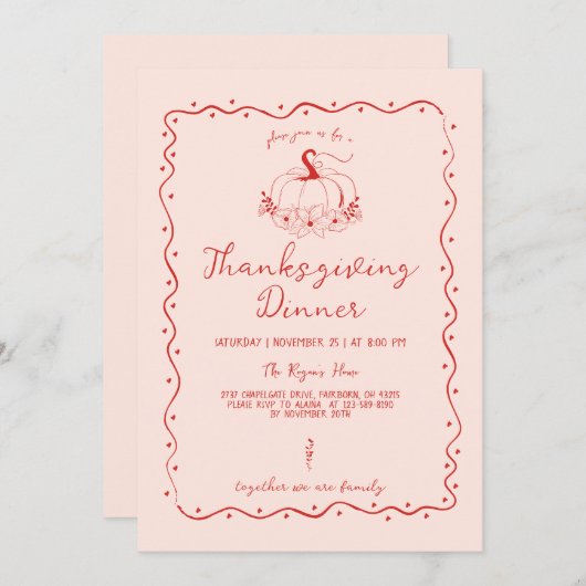 Whimsical Scribble Hand Drawn Pumpkin Erntedank Einladung (Vorne/Hinten)