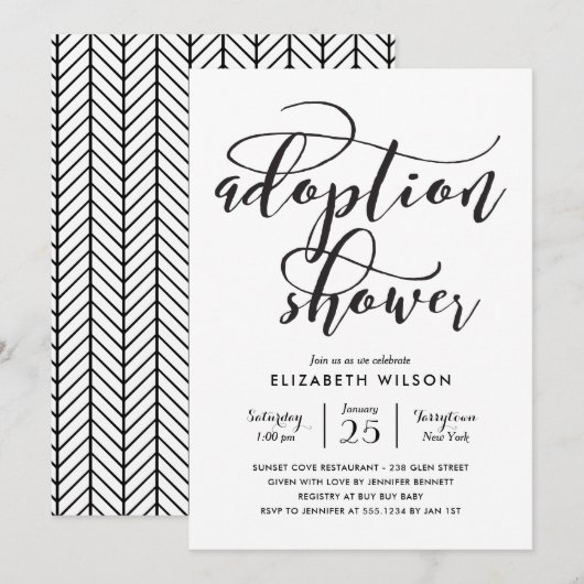 Whimsical Script Adoption Kinderdusche Einladung (Vorne/Hinten)