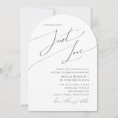 Whimsical Script Arch Just Liebe Hochzeit Einladung (Vorderseite)