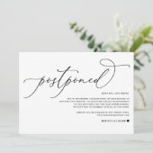 Whimsical Script Black Wedding Postponement Ankündigung (Stehend Vorderseite)