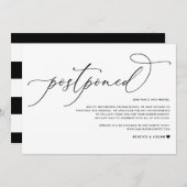 Whimsical Script Black Wedding Postponement Ankündigung (Vorne/Hinten)