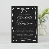 Whimsical Script Border Ribbon Black Wedding Einladung (Stehend Vorderseite)