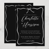 Whimsical Script Border Ribbon Black Wedding Einladung (Vorne/Hinten)
