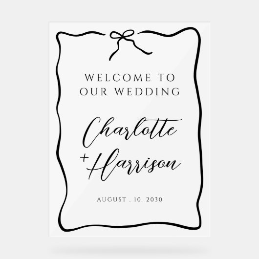 Whimsical Script Border Wedding Acrylschild (Vorderseite)
