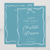 Whimsical Script Border Wedding Blue Save The Date (Vorne/Hinten)