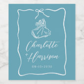 Whimsical Script Border Wedding Blue Weinetikett (Einzelnes Label)