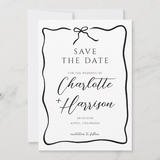 Whimsical Script Border Wedding Save The Date (Vorderseite)
