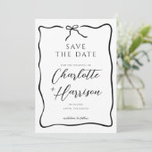 Whimsical Script Border Wedding Save The Date (Stehend Vorderseite)