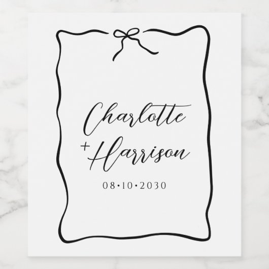 Whimsical Script Border Wedding Weinetikett (Einzelnes Label)