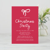 Whimsical Script Bow Red Christmas Party Einladung (Stehend Vorderseite)
