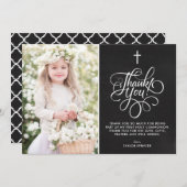 Whimsical Script Chalkboard Erste Heilige Kommune Dankeskarte (Vorne/Hinten)