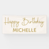 Whimsical Script Cream White Gold Happy Geburtstag Banner (Horizontal)