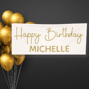 Whimsical Script Cremeweiß Gold Alles Gute zum Geb Banner