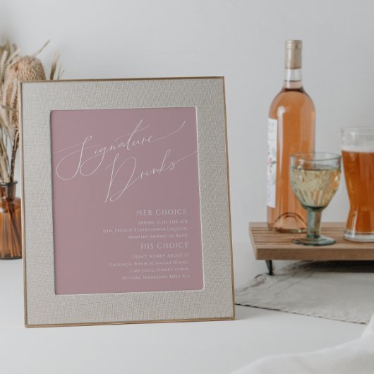 Whimsical Script Dusty Rose Signature Drinks Zeich Poster
