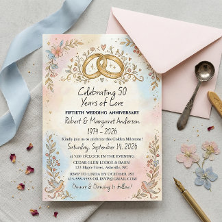 Whimsical Script Einfacher 50. Hochzeitstag Einladung