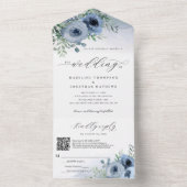 Whimsical Script floral Dusty Blue QR Code Hochzei All In One Einladung (Innen Boden)
