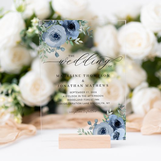 Whimsical Script floral Dusty Blue Wedding Acryleinladungen