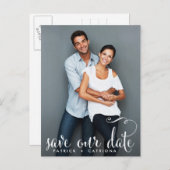 Whimsical Script-Foto Rettete Unser Datum Postkart Ankündigungspostkarte (Vorne/Hinten)