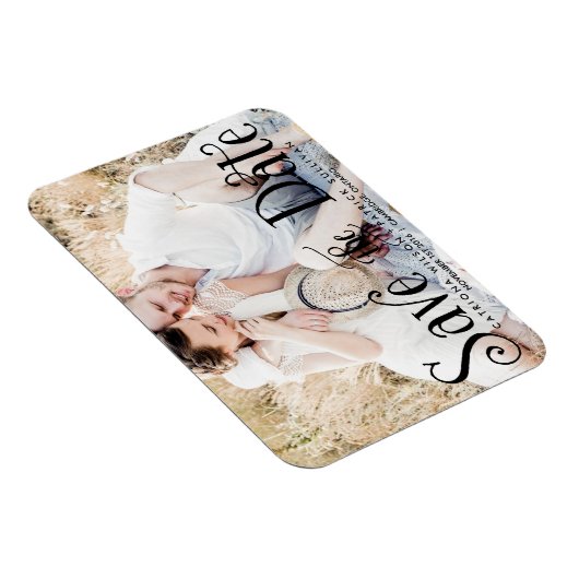 Whimsical Script-Foto Speichern Sie die Datumsmagn Magnet (Rechte Seite)