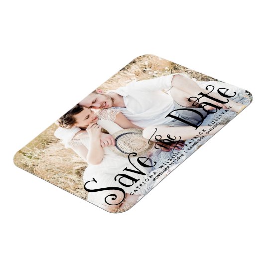 Whimsical Script-Foto Speichern Sie die Datumsmagn Magnet (Linke Seite)