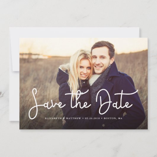 Whimsical Script Foto Wedding Save the Date (Vorderseite)