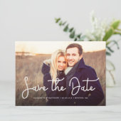 Whimsical Script Foto Wedding Save the Date (Stehend Vorderseite)
