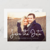 Whimsical Script Foto Wedding Save the Date Ankündigungspostkarte (Vorne/Hinten)