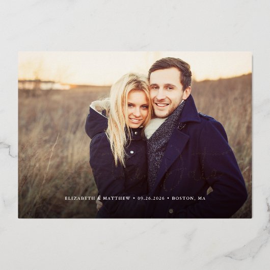 Whimsical Script Foto Wedding Save the Date Folieneinladung (Vorderseite)