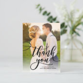 Whimsical Script Full Foto Wedding Vielen Dank Postkarte (Stehend Vorderseite)