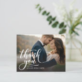 Whimsical Script Full Foto Wedding Vielen Dank Postkarte (Stehend Vorderseite)