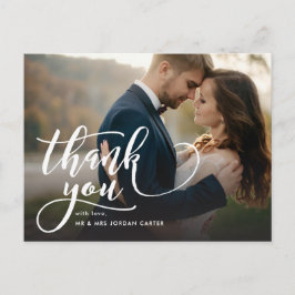 Whimsical Script Full Foto Wedding Vielen Dank Postkarte