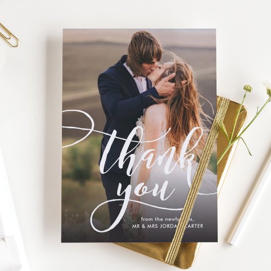 Whimsical Script Full Foto Wedding Vielen Dank Postkarte