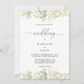 Whimsical Script Greenery Floral Wedding Einladung (Vorderseite)