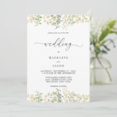 Whimsical Script Greenery Floral Wedding Einladung (Stehend Vorderseite)
