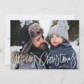 Whimsical Script Navy Frohe Weihnachts-Foto Feiertagskarte (Vorderseite)