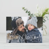 Whimsical Script Navy Frohe Weihnachts-Foto Feiertagskarte (Stehend Vorderseite)