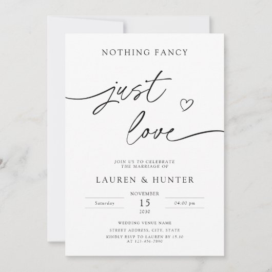 Whimsical Script Nichts Extravagant nur Liebe Hoch Einladung (Vorderseite)