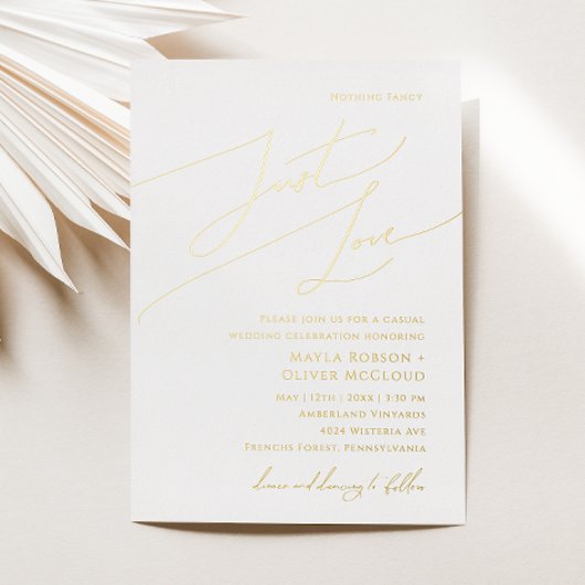 Whimsical Script Nichts Extravagant nur Liebe Hoch Folieneinladung